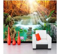 Tzxztt Fraîcheur Et Beauté Forêt Automnale Cascade Fleurs De Lotus Papier Peint 3E Moderne Soie Texturée Haut De Gamme IdéAl Pour Le Salon Et La Chambre à Coucher-300cm×210cm