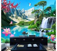 Tzxztt Fraîcheur Paysage Nénuphar Ciel Bleu Panorama Cascade Papier Peint 3D Moderne Soie Texturée Haut De Gamme Idéal Pour Le Salon Et La Chambre à Coucher-300cm×210cm