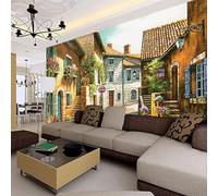 Tzxztt Frais Beau Petite Ville Vintage Maisons Chemins Fleurs Papier Peint 3E Moderne Soie Texturée Haut De Gamme IdéAl Pour Le Salon Et La Chambre à Coucher-300cm×210cm