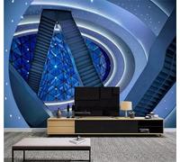 Tzxztt Frais Esthétique Géométrique Anneaux Bleus Escalier Musée Des Sciences Papier Peint 3D Moderne Soie Texturée Haut De Gamme Idéal Pour Le Salon Et La Chambre à Coucher-430cm×300cm