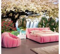 Tzxztt Frais Esthétique Hautes Montagnes Cours D'Eau Cascade Fleurs De Cerisier Papier Peint 3D Moderne Soie Texturée Haut De Gamme Idéal Pour Le Salon Et La Chambre à Coucher-200cm×140cm