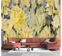 Tzxztt Frais Esthétique Jaune Sculpture Sur Jade Pivoine Fleur De Prunier Papier Peint 3D Moderne Soie Texturée Haut De Gamme Idéal Pour Le Salon Et La Chambre à Coucher-200cm×140cm