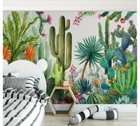 Tzxztt Frais Esthétique Vert Végétal Cactus Papier Peint 3D Moderne Soie Texturée Haut De Gamme Idéal Pour Le Salon Et La Chambre à Coucher-350cm×256cm