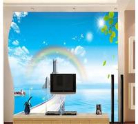 Tzxztt Frais Mer Petit Pont Architecture Arc En Ciel Ciel Bleu Papier Peint 3D Moderne Soie Texturée Haut De Gamme Idéal Pour Le Salon Et La Chambre à Coucher-300cm×210cm