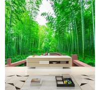 Tzxztt Frais Minimaliste Vert Bosquet De Bambous Pont En Bois Papier Peint 3E Moderne Soie Texturée Haut De Gamme IdéAl Pour Le Salon Et La Chambre à Coucher-400cm×280cm