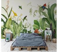 Tzxztt Frais Vert Végétal Fleurs Oiseaux Papier Peint 3D Moderne Soie Texturée Haut De Gamme Idéal Pour Le Salon Et La Chambre à Coucher-250cm×170cm