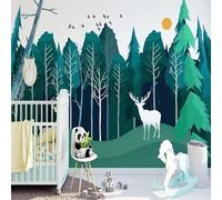 Tzxztt Fresh Hand Drawn Forest Elk Sun Flying Birds Papier Peint 3E Moderne Soie Texturée Haut De Gamme IdéAl Pour Le Salon Et La Chambre à Coucher-350cm×256cm