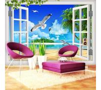 Tzxztt Fresh Seascape Beach Coconut Space Expansion Papier Peint 3E Moderne Soie Texturée Haut De Gamme IdéAl Pour Le Salon Et La Chambre à Coucher-350cm×256cm