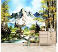 Tzxztt Grand Paysage Avec Des Élans Dans La Forêt Papier Peint 3E Moderne Soie Texturée Haut De Gamme IdéAl Pour Le Salon Et La Chambre à Coucher-200cm×140cm