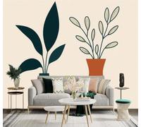 Tzxztt Illustration Botanique Minimaliste Vert Orange Vase Papier Peint 3D Moderne Soie Texturée Haut De Gamme Idéal Pour Le Salon Et La Chambre à Coucher-430cm×300cm