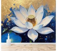 Tzxztt Lotus Blanc Abstrait Graffiti Doré Bleu Papier Peint 3D Moderne Soie Texturée Haut De Gamme Idéal Pour Le Salon Et La Chambre à Coucher-200cm×140cm