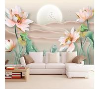 Tzxztt Lune Oiseau En Vol Fleur De Lotus Feuille De Lotus Petit Poisson Papier Peint 3E Moderne Soie Texturée Haut De Gamme IdéAl Pour Le Salon Et La Chambre à Coucher-300cm×210cm