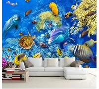 Tzxztt Magnifique Bleu Monde Sous Marin Baleine Banc De Poissons Papier Peint 3E Moderne Soie Texturée Haut De Gamme Idéal Pour Le Salon Et La Chambre à Coucher-250cm×170cm