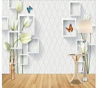 Tzxztt Minimaliste Blanc Tulipes Papillons Géométrique Papier Peint 3E Moderne Soie Texturée Haut De Gamme Idéal Pour Le Salon Et La Chambre à Coucher-430cm×300cm