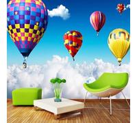 Tzxztt Minimaliste Ciel Bleu Nuages Blancs Montgolfières Colorées Papier Peint 3E Moderne Soie Texturée Haut De Gamme IdéAl Pour Le Salon Et La Chambre à Coucher-250cm×170cm