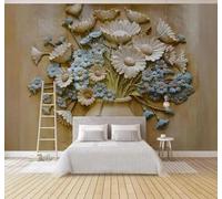 Tzxztt Minimaliste Créatif Rétro Relief Vase Fleurs Papier Peint 3D Moderne Soie Texturée Haut De Gamme Idéal Pour Le Salon Et La Chambre à Coucher-150cm×105cm