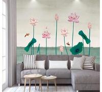 Tzxztt Minimaliste Dessin À La Main Feuilles De Nénuphar Fleurs De Lotus Oiseaux En Vol Papier Peint 3D Moderne Soie Texturée Haut De Gamme Idéal Pour Le Salon Et La Chambre à Coucher-400cm×280cm