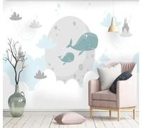 Tzxztt Minimaliste Dessiné À La Main Baleine Château Nuages Blancs Papier Peint 3D Moderne Soie Texturée Haut De Gamme Idéal Pour Le Salon Et La Chambre à Coucher-430cm×300cm
