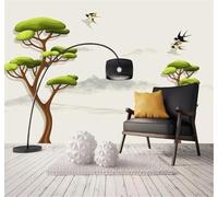 Tzxztt Minimaliste En Relief Vert Arbres Oiseaux Papier Peint 3D Moderne Soie Texturée Haut De Gamme Idéal Pour Le Salon Et La Chambre à Coucher-150cm×105cm