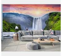 Tzxztt Minimaliste Paysage Cascade Atmosphère Cours D'Eau Coucher De Soleil Papier Peint 3D Moderne Soie Texturée Haut De Gamme Idéal Pour Le Salon Et La Chambre à Coucher-350cm×256cm