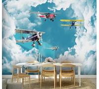 Tzxztt Minimaliste Tridimensionnel Ciel Bleu Nuages Blancs Avion Papier Peint 3E Moderne Soie Texturée Haut De Gamme IdéAl Pour Le Salon Et La Chambre à Coucher-350cm×256cm