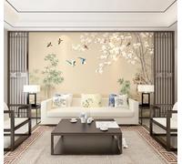 Tzxztt Minimaliste Vert Bambou Fleurs Oiseaux Papier Peint 3E Moderne Soie Texturée Haut De Gamme IdéAl Pour Le Salon Et La Chambre à Coucher-350cm×256cm