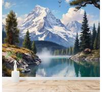 Tzxztt Montagnes Enneigées Lacs Forêts Ciel Bleu Paysages Papier Peint 3D Moderne Soie Texturée Haut De Gamme Idéal Pour Le Salon Et La Chambre à Coucher-430cm×300cm