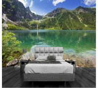 Tzxztt Montagnes Verdoyantes Eaux Cristallines Paradis Paysage Lac Panorama Papier Peint 3D Moderne Soie Texturée Haut De Gamme Idéal Pour Le Salon Et La Chambre à Coucher-350cm×256cm