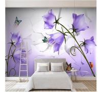 Tzxztt Mur Brisé Abstrait Fleurs Violettes Fraîches Papillons Papier Peint 3E Moderne Soie Texturée Haut De Gamme IdéAl Pour Le Salon Et La Chambre à Coucher-250cm×170cm