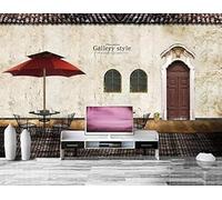 Tzxztt Mur De Briques Rétro Porte En Bois Fenêtre Individualité Papier Peint 3E Moderne Soie Texturée Haut De Gamme IdéAl Pour Le Salon Et La Chambre à Coucher-350cm×256cm