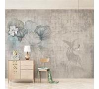 Tzxztt Mur De Briques Vintage Peint À La Main Avec Cerfs Et Lotus Colorés Papier Peint 3E Moderne Soie Texturée Haut De Gamme IdéAl Pour Le Salon Et La Chambre à Coucher-250cm×170cm