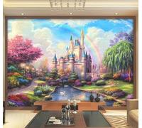 Tzxztt Onirique Château Arc En Ciel Forêt Rivière Papier Peint 3E Moderne Soie Texturée Haut De Gamme IdéAl Pour Le Salon Et La Chambre à Coucher-250cm×170cm