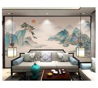 Tzxztt Paysage Coloré À L'Encre De Chine Oiseaux En Vol Lever Du Soleil Papier Peint 3E Moderne Soie Texturée Haut De Gamme IdéAl Pour Le Salon Et La Chambre à Coucher-250cm×170cm