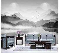 Tzxztt Paysage En Noir Et Blanc À L'Encre De Chine Avec Des Oiseaux Papier Peint 3E Moderne Soie Texturée Haut De Gamme IdéAl Pour Le Salon Et La Chambre à Coucher-200cm×140cm