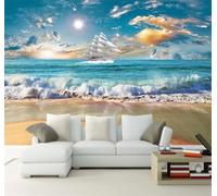 Tzxztt Paysage Marin En Trois Dimensions Voilier Lever Du Soleil Oiseaux En Vol Papier Peint 3E Moderne Soie Texturée Haut De Gamme IdéAl Pour Le Salon Et La Chambre à Coucher-300cm×210cm