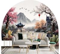 Tzxztt Paysage Poétique Petit Bateau Fleurs De Cerisier Montagnes Papier Peint 3D Moderne Soie Texturée Haut De Gamme Idéal Pour Le Salon Et La Chambre à Coucher-200cm×140cm