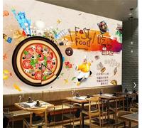 Tzxztt Personnages De Dessins Animés Architecture Nourriture Pizza Papier Peint 3D Moderne Soie Texturée Haut De Gamme Idéal Pour Le Salon Et La Chambre à Coucher-250cm×170cm