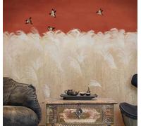 Tzxztt Plantes Rétro Peintes À La Main Roseaux Oiseaux En Vol Papier Peint 3E Moderne Soie Texturée Haut De Gamme Idéal Pour Le Salon Et La Chambre à Coucher-400cm×280cm