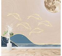 Tzxztt Poisson Doré Vagues Lune Abstrait Paysage Papier Peint 3D Moderne Soie Texturée Haut De Gamme Idéal Pour Le Salon Et La Chambre à Coucher-300cm×210cm