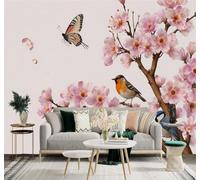 Tzxztt Printemps Rose Cerisiers En Fleurs Petits Oiseaux Papillons Papier Peint 3D Moderne Soie Texturée Haut De Gamme Idéal Pour Le Salon Et La Chambre à Coucher-350cm×256cm