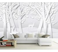 Tzxztt Relief Blanc Forêt Élan Oiseau Volant Papier Peint 3E Moderne Soie Texturée Haut De Gamme IdéAl Pour Le Salon Et La Chambre à Coucher-200cm×140cm