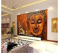 Tzxztt Rétro Créatif Statue De Bouddha Sculpture Sur Bois Original Papier Peint 3D Moderne Soie Texturée Haut De Gamme Idéal Pour Le Salon Et La Chambre à Coucher-350cm×256cm