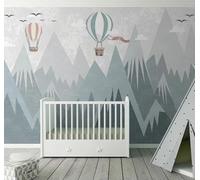 Tzxztt Rétro Dessin Animé Sommet De Montagne Montgolfière Oiseau En Vol Papier Peint 3E Moderne Soie Texturée Haut De Gamme IdéAl Pour Le Salon Et La Chambre à Coucher-300cm×210cm