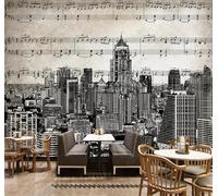 Tzxztt Rétro Dessiné À La Main Noir Et Blanc Ville Architecture Musique Papier Peint 3D Moderne Soie Texturée Haut De Gamme Idéal Pour Le Salon Et La Chambre à Coucher-400cm×280cm