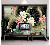 Tzxztt Rétro En Relief Fleur De Lotus Feuille De Lotus Petits Poissons Papier Peint 3D Moderne Soie Texturée Haut De Gamme Idéal Pour Le Salon Et La Chambre à Coucher-400cm×280cm