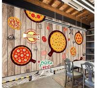 Tzxztt Rétro Grain De Bois Peint À La Main Nourriture Pizza Papier Peint 3E Moderne Soie Texturée Haut De Gamme Idéal Pour Le Salon Et La Chambre à Coucher-400cm×280cm