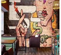 Tzxztt Rétro Mur De Briques Graffitis Personnages Individualité Papier Peint 3D Moderne Soie Texturée Haut De Gamme Idéal Pour Le Salon Et La Chambre à Coucher-250cm×170cm