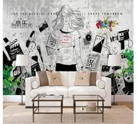 Tzxztt Rétro Mur En Béton Graffitis Personnages Musique Papier Peint 3D Moderne Soie Texturée Haut De Gamme Idéal Pour Le Salon Et La Chambre à Coucher-250cm×170cm