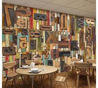 Tzxztt Rétro Planches De Bois Lettres De L'Alphabet Bar Café Papier Peint 3D Moderne Soie Texturée Haut De Gamme Idéal Pour Le Salon Et La Chambre à Coucher-400cm×280cm