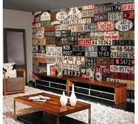 Tzxztt Rétro Plaque D'Immatriculation Créatif Art Individualité Papier Peint 3E Moderne Soie Texturée Haut De Gamme Idéal Pour Le Salon Et La Chambre à Coucher-430cm×300cm